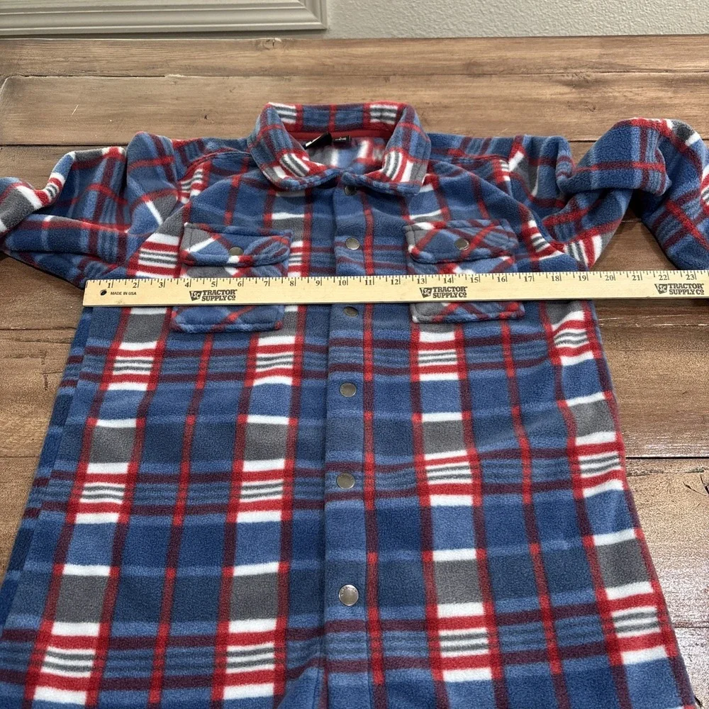 Quicksilver Flannel Shirt Youth Medium 14/16Blue Plaid Fleece Button Outdoor Top